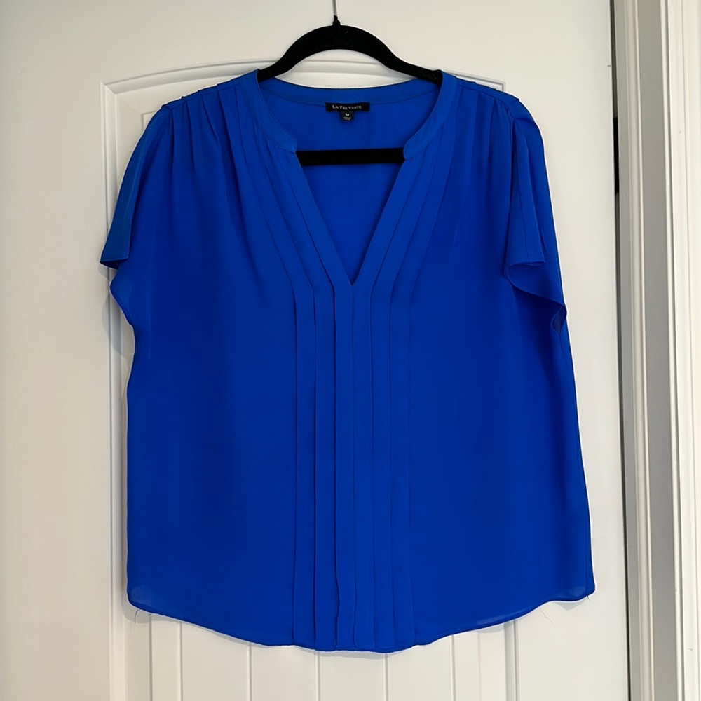 Anthropologie La Fee Verte Silk Royal Blue Blouse